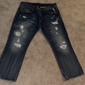 Men's Rivet De Cru Distressed Dark Blue Jeans - Classic Casual Fit